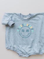 LUCKY VIBES St. Patrick's Day Graphic Oversized Sweatshirt Romper - Smiley Sweatshirt Bubble Romper - Baby Boy Clothes - Toddler Girl Pattys