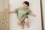 LUCKY Oversized T-Shirt Romper - Baby Girl or Boy Bubble Romper - St. Patrick's Day Outfit - Lucky - St. Patty's Day - St Paddys